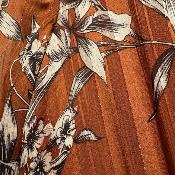 Just Taylor Brown Floral Bronze Metallic Thread Dress NWOT Size 6 - Picture 8 of 13